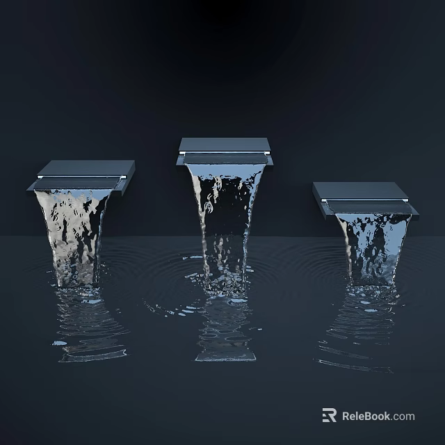 Garden Ornaments With Black Square Structures And Water Streams Falling Into Water Creating Ripples 3d model 
