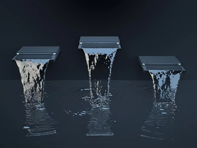 Garden Ornaments With Black Square Structures And Water Streams Falling Into Water Creating Ripples 3d model
