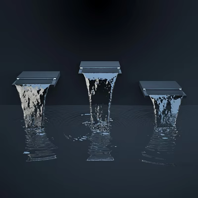 Garden Ornaments With Black Square Structures And Water Streams Falling Into Water Creating Ripples 3d model