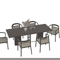 Modern Dining Table Set With Rectangular Wooden Top And Curved Back Chairs 3d model