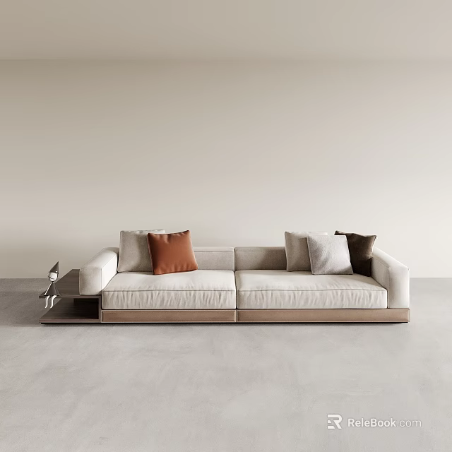 Modern Light Colored Double Sofa With Brown And Gray Pillows In Minimalist Space 3d model