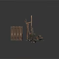 Collapsed Construction Debris With Wooden Planks Rubble And Broken Structures 3d model