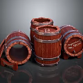 Vintage Wooden Barrels With Metal Hoops And Open Lids Arrangement Design