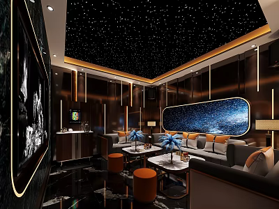 Modern KTV Lounge Interior With Starry Sky Ceiling And Comfortable Seating 3d model