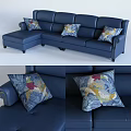 Blue Sectional Sofa with Patterned Decorative Pillows Modern Living Room Design 3d model