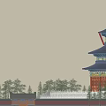 Ancient Chinese Architecture Featuring Multi Tiered Dome And Traditional Courtyard Layout 3d model
