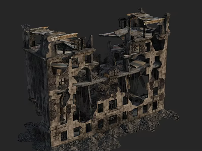 Ruined Building Structure With Collapsed Floors And Broken Walls Debris 3d model