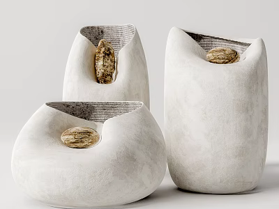 Modern White Ceramic Decorative Ornament Set With Irregular Shapes And Natural Stone Accents 3d model