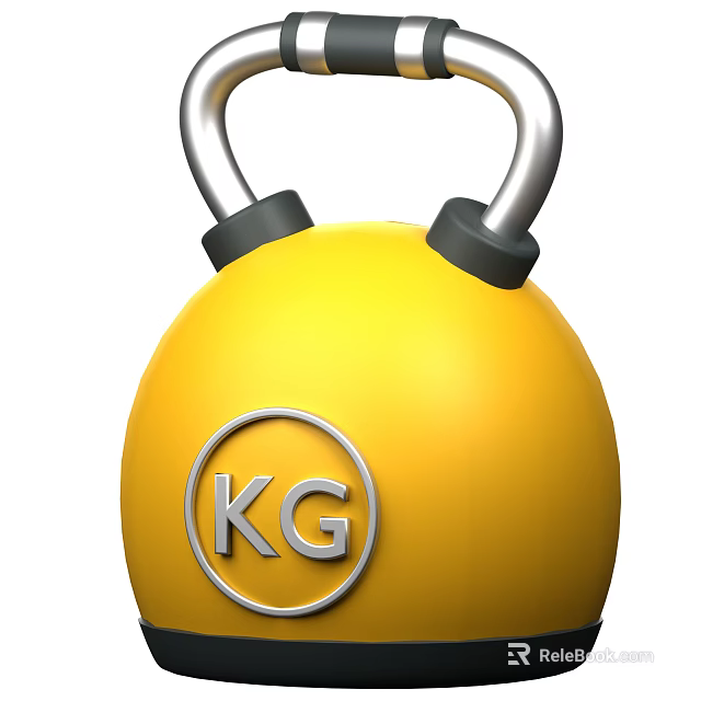 Yellow Kettlebell Sports Equipment With Silver Handle Black Weights And KG Logo 3d model 
