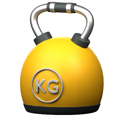 Yellow Kettlebell Sports Equipment With Silver Handle Black Weights And KG Logo 3d model