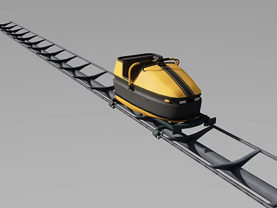 Fun Amusement Track Ride with Yellow and Black Rail Car on Steel Tracks Design 3d model
