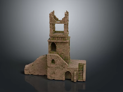 Ancient Stone Tower Design With Ruined Multi Tiered Structure Stairs and Arches 3d model