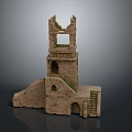 Ancient Stone Tower Design With Ruined Multi Tiered Structure Stairs and Arches