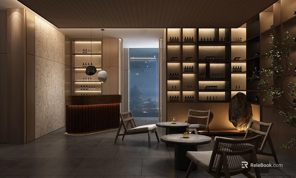 Luxury Modern Beauty Salon Interior Design With Comfortable Chairs Round Tables And Pendant Lights 3d model 