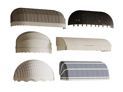 Different Styles of Sunshade Awnings with Scalloped Edges and Striped Patterns 3d model