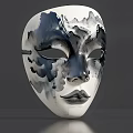 Artistic Black And White Ink Painting Style Mask With Mountain Pattern And Facial Features