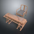 Modern Minimalist Wooden Furniture Bench And Chair With Woven Seat And Gray Cushion