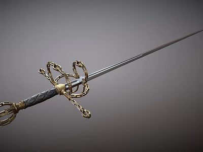 Ornate Decorative Sword Featuring Golden Guard Details And Shiny Metal Blade Design 3d model