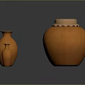 Orange Ceramic Tea Set Including Lidded Storage Jar and Small Teacups 3d model