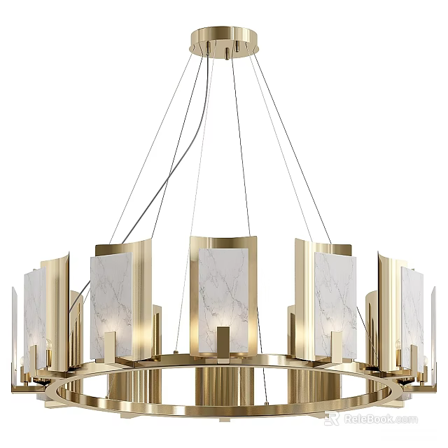Modern Brass Chandelier With Circular Design And Marble Accent Rectangular Panels 3d model