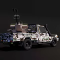Tactical Camouflage Military Truck With Mounted Weapon On Off Road Bed