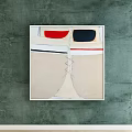 Square Framed Art With Red Circle Black Background Gray Rings On Green Wall