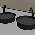 Two Modern Metal Washbasins With Gold And Silver Faucets And Running Water