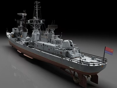 Detailed Warship Scale Model Featuring Deck Structures And National Flag 3d model