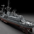 Detailed Warship Scale Model Featuring Deck Structures And National Flag 3d model