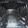 Cartoon Scene Of Futuristic Corridor With Metal Walls Pipes And Day Of Door
