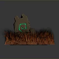Stone Structure With Glowing Blue Geometric Symbol Surrounded by Brown Grass