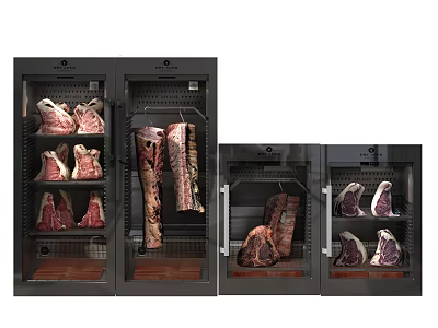 Black Commercial Meat Refrigerators Storing Fresh Steak And Various Meat Cuts 3d model