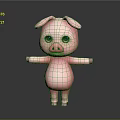 Cute Pink Pig Cartoon Character 3D Model Standing with Open Arms on Dark Background