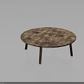 Rustic Wooden Round Table With Textured Surface And Slender Legs Design 3d model