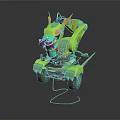 Green Dragon Themed Costume With Yellow Horns And Purple Details