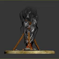 Campfire With Burning Wood Flames Smoke Stones On Circular Base