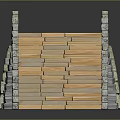 Stone Arch Bridge Structure With Gray Stone Blocks And Wooden Steps 3d model