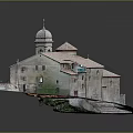 Traditional Stone Building With Red Tiled Roof Bell Tower Stone Steps And Greenery