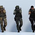 Game and Movie Characters Wearing Tactical Gear Holding Guns with Different Outfits Walking Stance