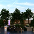 Modern Garden Landscape With Outdoor Dining Area Trees Lighting And Decorative Plants