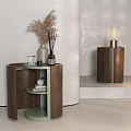 Modern Minimalist Wooden Bedside Tables With Curved Design Table Lamp And Decorative Shelves