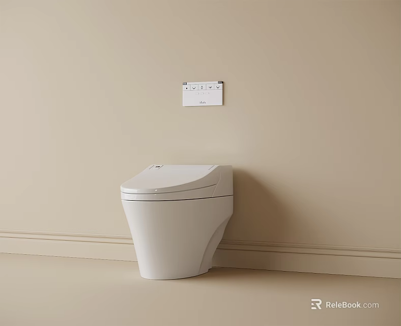 Modern White Smart Toilet Against Beige Wall With Wall Mounted Control Panel 3d model 