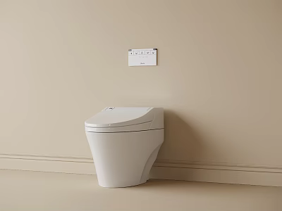 Modern White Smart Toilet Against Beige Wall With Wall Mounted Control Panel 3d model
