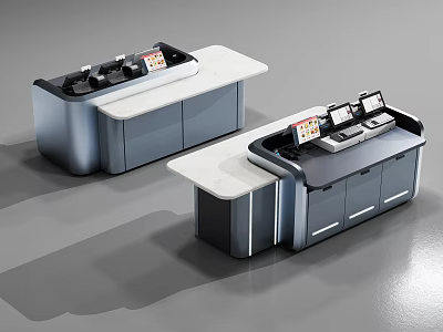 Modern Commercial Equipment Counter With Display Screens And Storage Cabinets 3d model