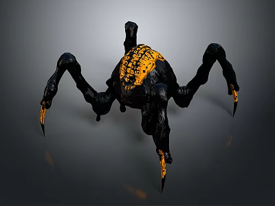 Black And Yellow Spider Like Creature With Multiple Legs Yellow Spiked Tips And Body Patterns 3d model