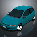 Turquoise Small Hatchback Car With Black Windows White Wheels And Dark Background Reflection 3d model