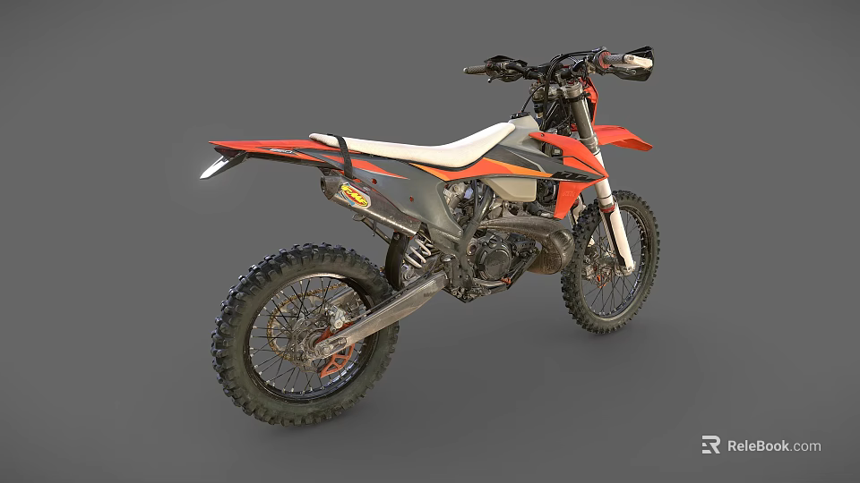 Orange and Black Motocross Motorcycle With Large Off Road Tires And White Seat 3d model 