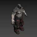 Muscular Game Movie Character With Textured Skin Menacing Face Claws Utility Belt And Patterned Pants