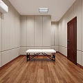 Office Corridor Interior With Wooden Flooring Desk Chair Wall Posters TV Screen And Ceiling Lights