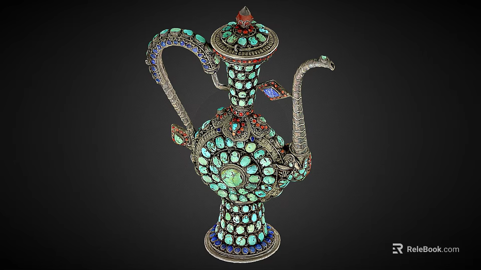 Ornate Traditional Teapot Adorned With Turquoise Gemstones And Intricate Metallic Frame Elegant Design 3d model 